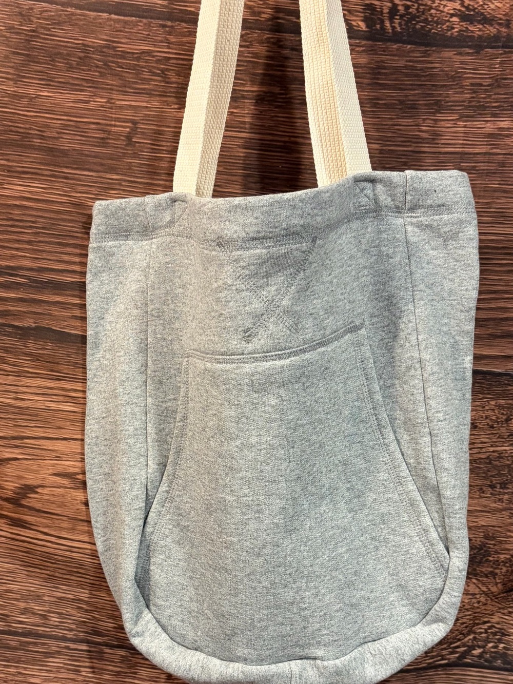 Gray Sweatshirt Tote Bag with Cream Straps